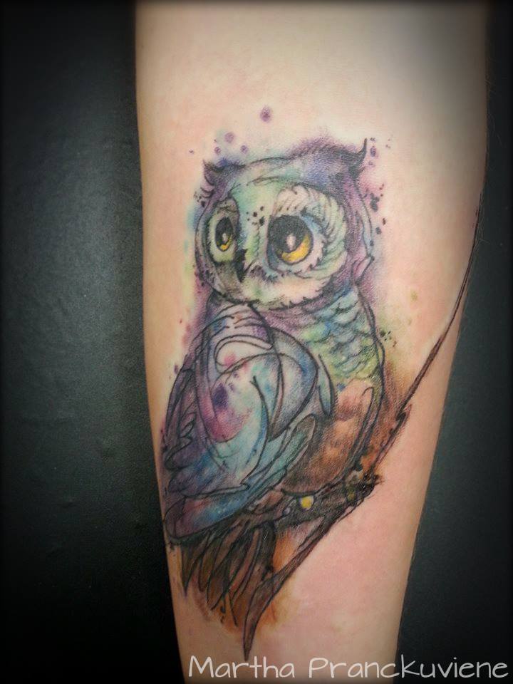 Amazing Watercolor Owl Tattoo Design For Sleeve