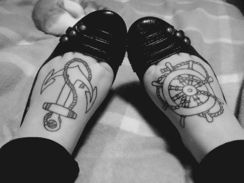 Anchor And Compass Nautical Foot Tattoo