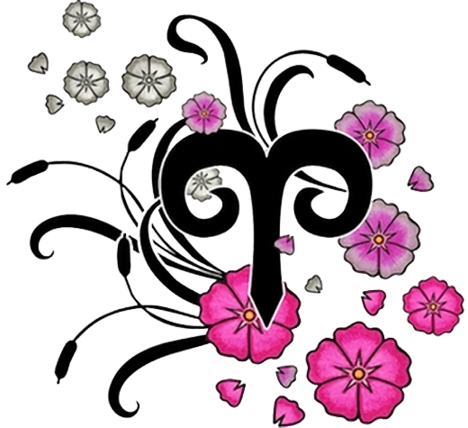 Aries Zodiac Sign With Pink Flowers Tattoo Design