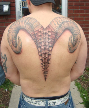 Attractive Aries Zodiac Sign Tattoo On Man Upper Back