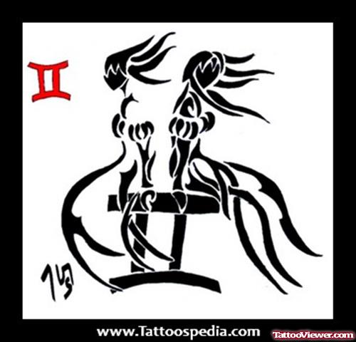 Attractive Black Gemini Zodiac Sign Tattoo Design