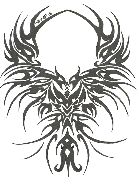 Attractive Black Tribal Phoenix Tattoo Stencil