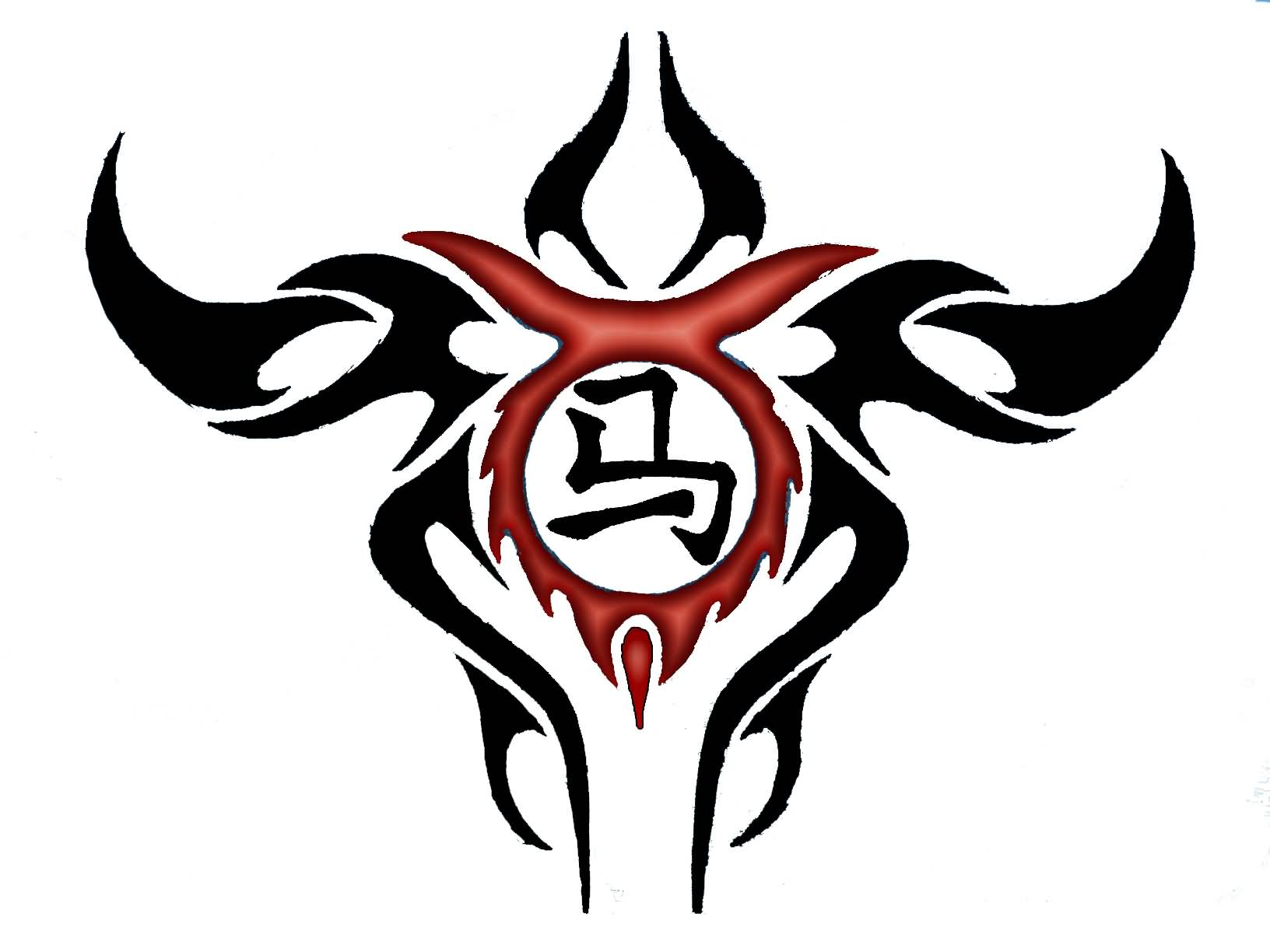 Attractive Black Tribal Taurus Zodiac Sign Tattoo Design