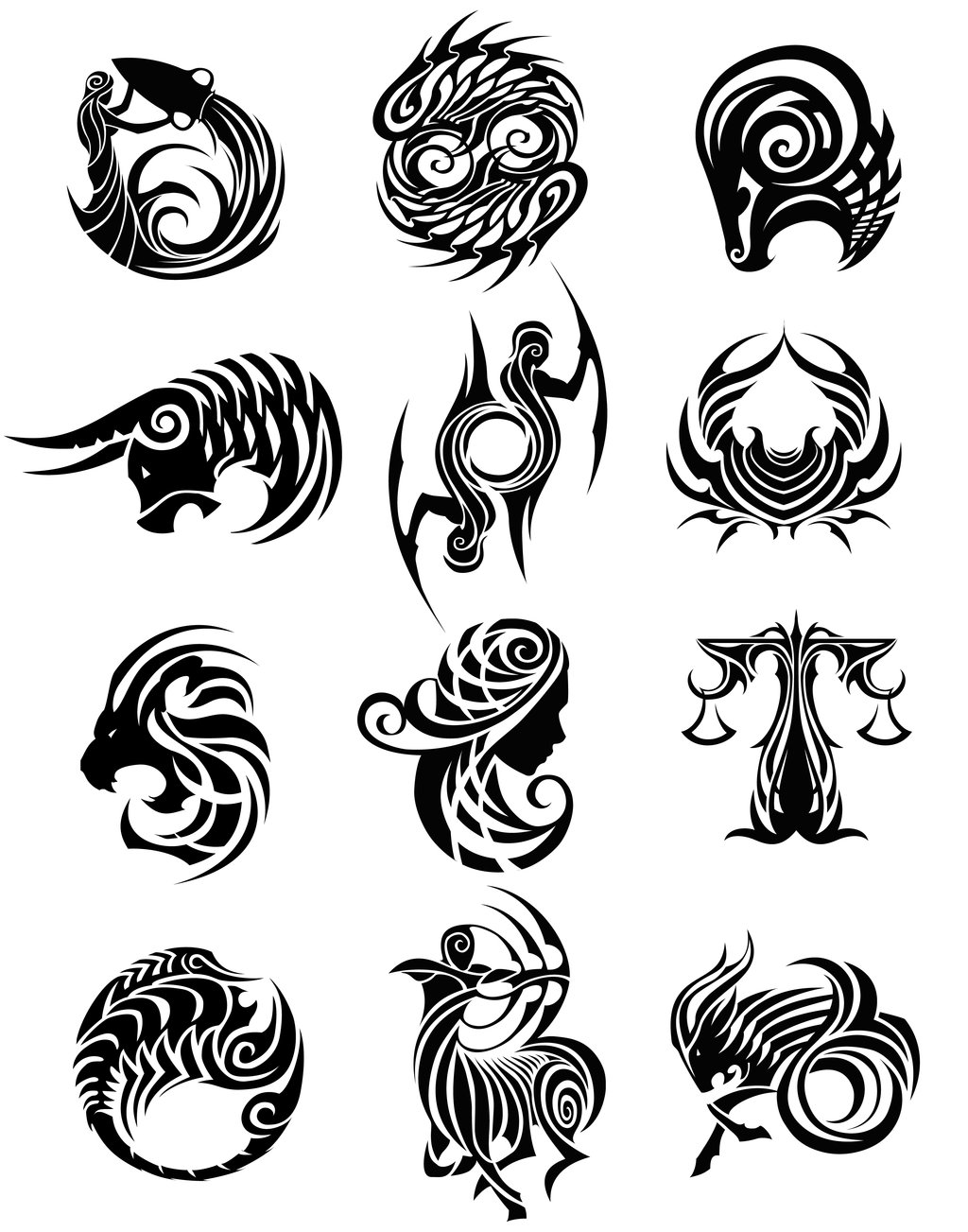 Attractive Black Tribal Zodiac Sign Tattoo Design By Sodeni