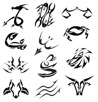 Attractive Black Tribal Zodiac Sign Tattoo Designs