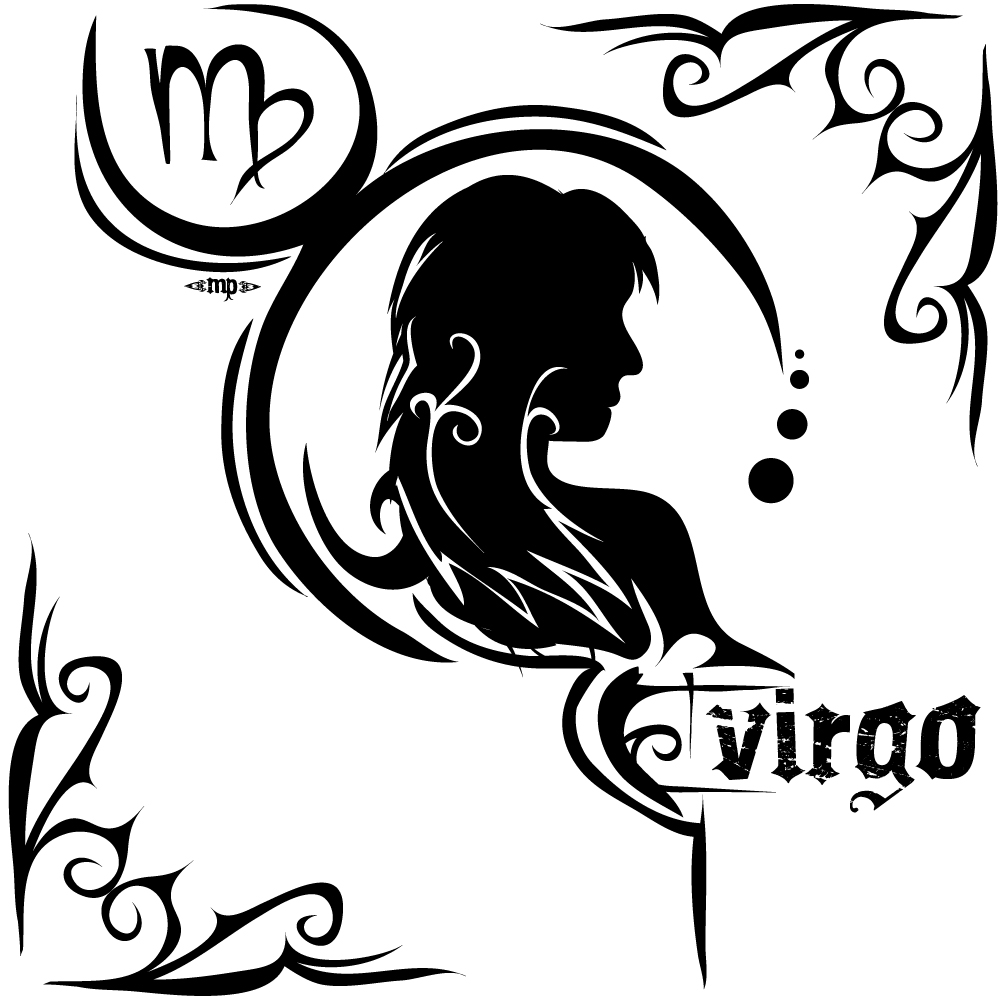 Attractive Black Virgo Zodiac Sign Tattoo Design