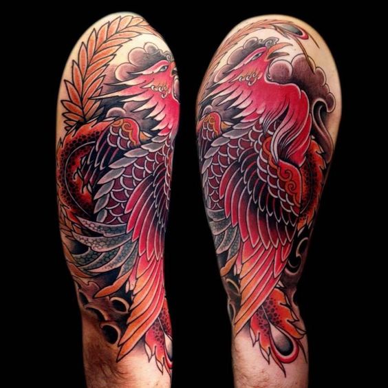 Attractive Colorful Flying Phoenix Tattoo Design For Upper Arm