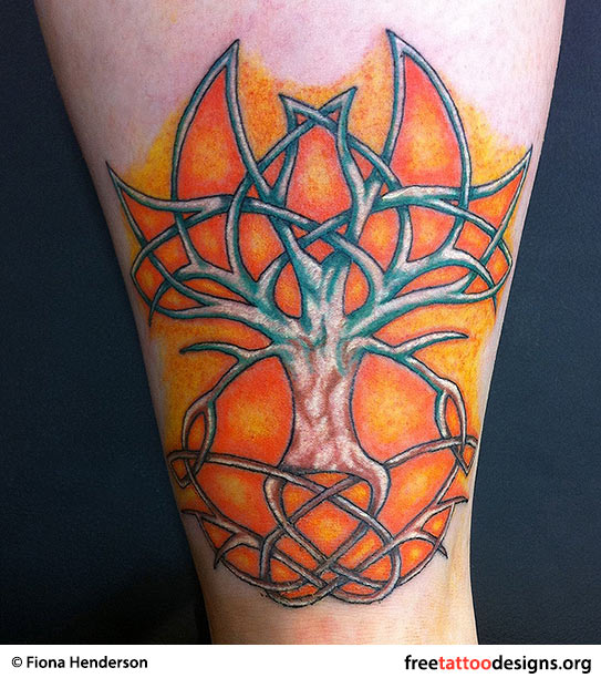 Attractive Colorful Tree Of Life Tattoo On Leg
