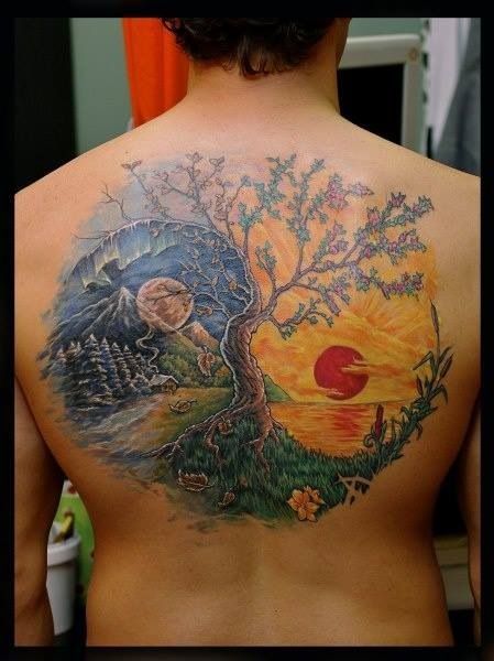 Attractive Colorful Tree Of Life Tattoo On Man Upper Back