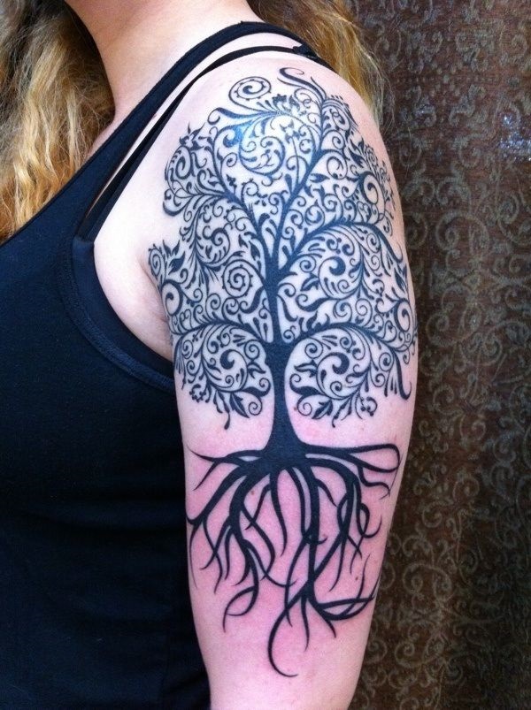 Attractive Cool Tree Of Life Tattoo On Girl Left Half Sleeve