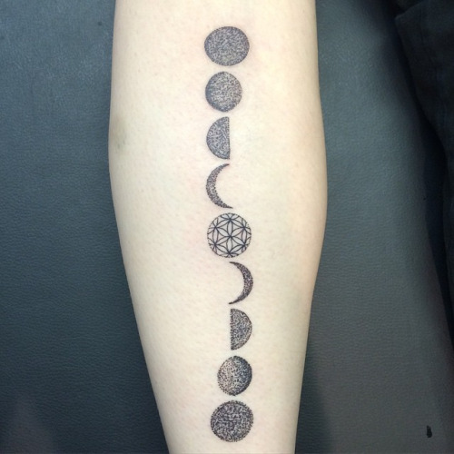 Attractive Dotwork Phases Of The Moon Tattoo Design For Sleeve