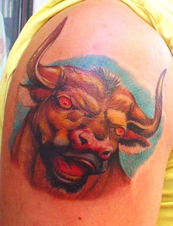 Attractive Taurus Bull Head Tattoo On Right Shoulder