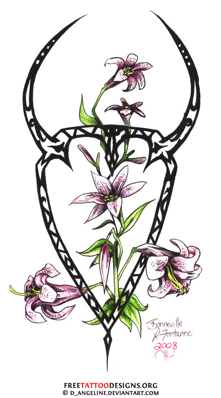 Attractive Taurus Zodiac Sign With Flowers Tattoo Design