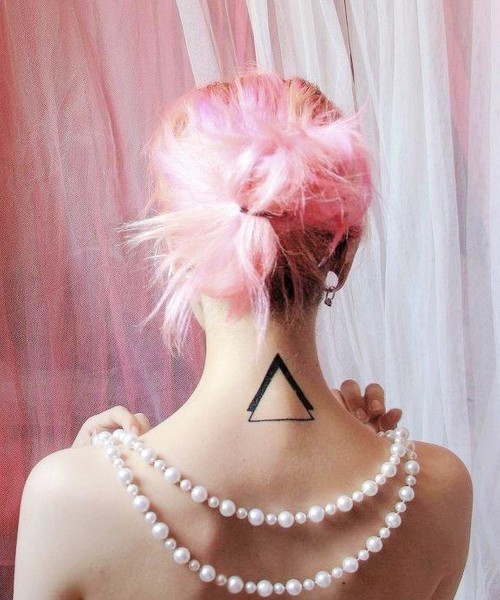 Attractive Triangle Tattoo On Girl Back Neck