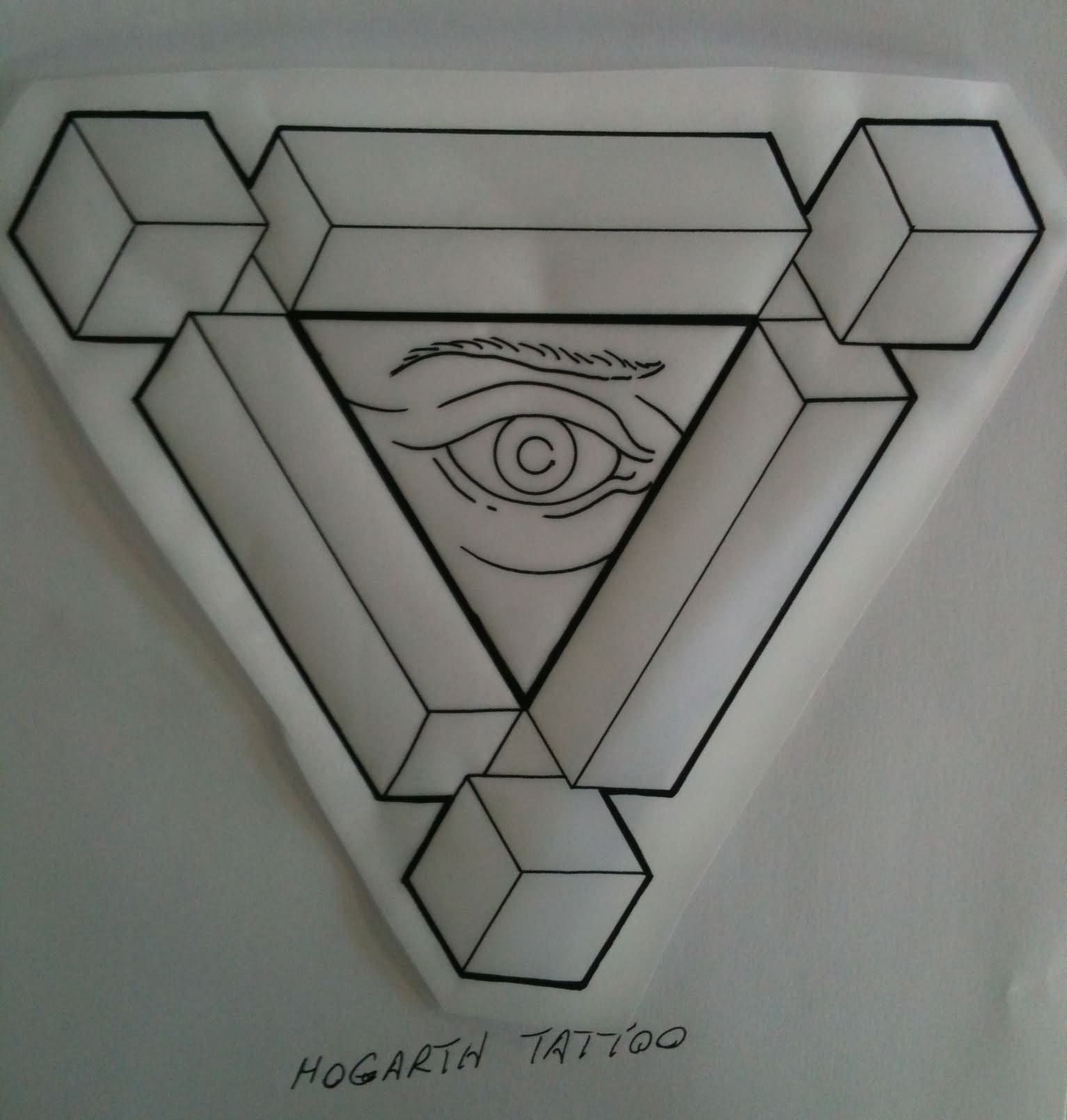 Awesome 3D Triangle Eye Tattoo Stencil