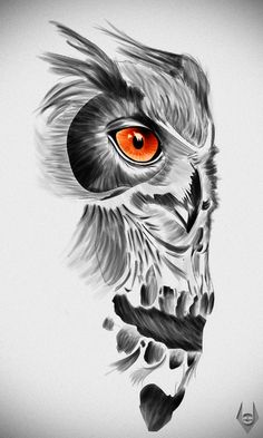 Awesome Black And Grey Owl Face Tattoo Design