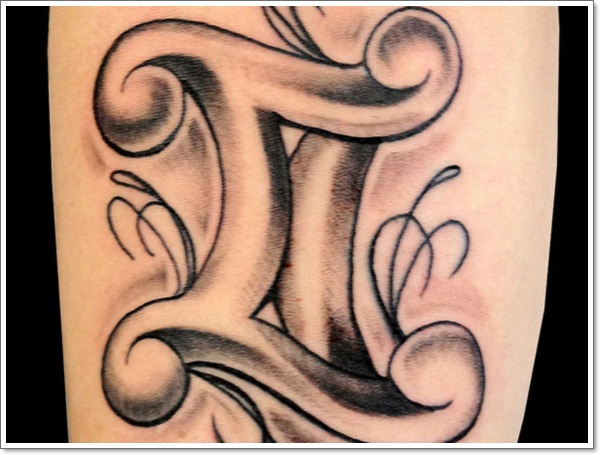Awesome Black Ink Gemini Zodiac Sign Tattoo Design
