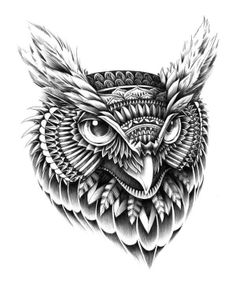 Awesome Black Ink Owl Face Tattoo Design