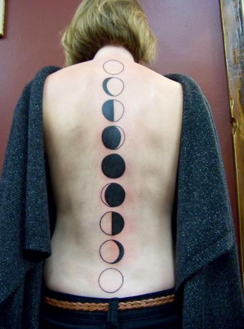 Awesome Black Phases Of The Moon Tattoo On Full Back