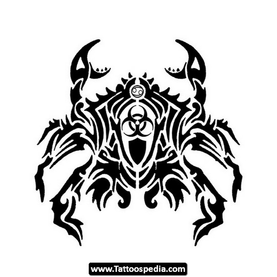 Awesome Black Tribal Cancer Zodiac Sign Tattoo Stencil
