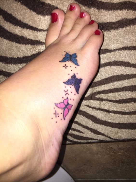 Awesome Butterfly Foot Tattoo For Girls