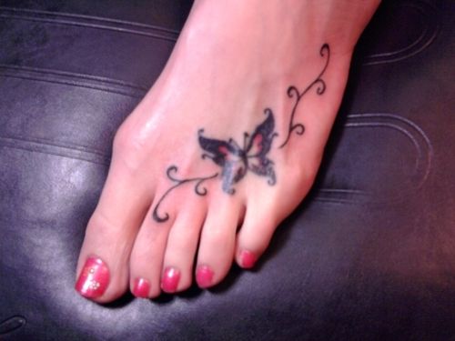 Awesome Butterfly Tattoo On Girl Left Foot
