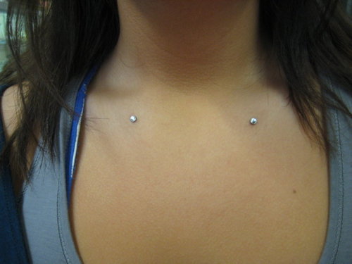 Awesome Clavicle Piercing With Dermal Anchors