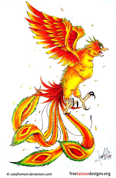 Awesome Flying Phoenix Bird Tattoo Design