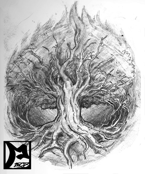 Awesome Grey Ink Tree Of Life Tattoo Design By Phil Mccarty