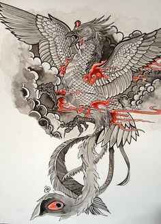 Awesome Japanese Phoenix Tattoo Design