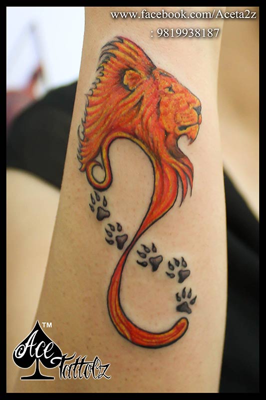 Awesome Leo Zodiac Sign With Paw Prints Tattoo Design For Sleeve