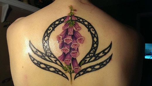 Awesome Libra Zodiac Sign With Flowers Tattoo On Upper Back