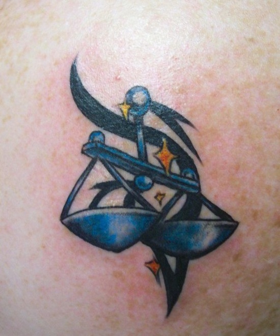Awesome Libra Zodiac Sign With Stars Tattoo Design