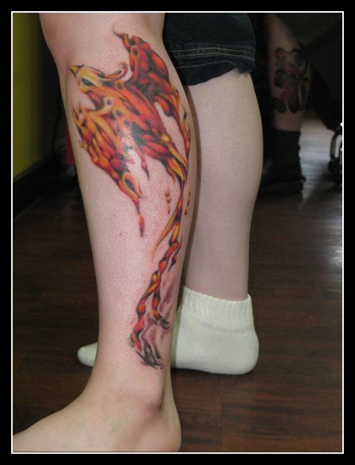 Awesome Phoenix Tattoo On Left Leg