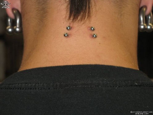 Awesome Silver Barbells Back Neck Piercing Idea