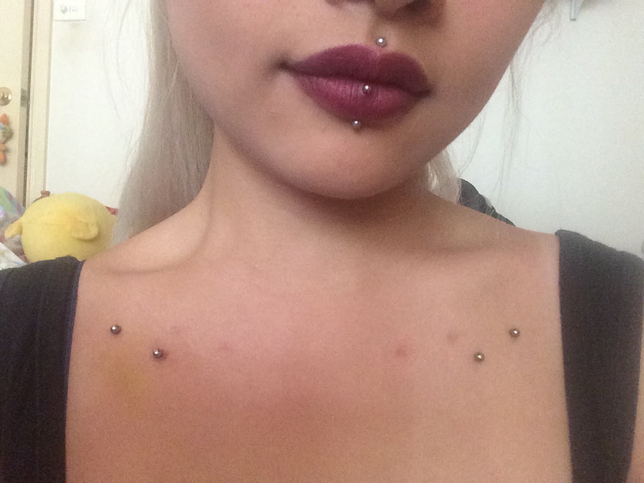 Awesome Silver Barbells Clavicle Piercing And Lip Piercings For Girls