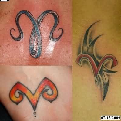 Awesome Three Aries Zodiac Sign Tattoo Design