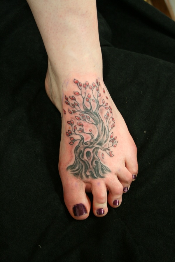 Awesome Tree of Life Tattoo On Girl Left Foot
