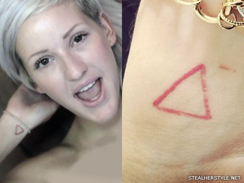 Awesome Upside Down Triangle Tattoo On Girl Right Wrist