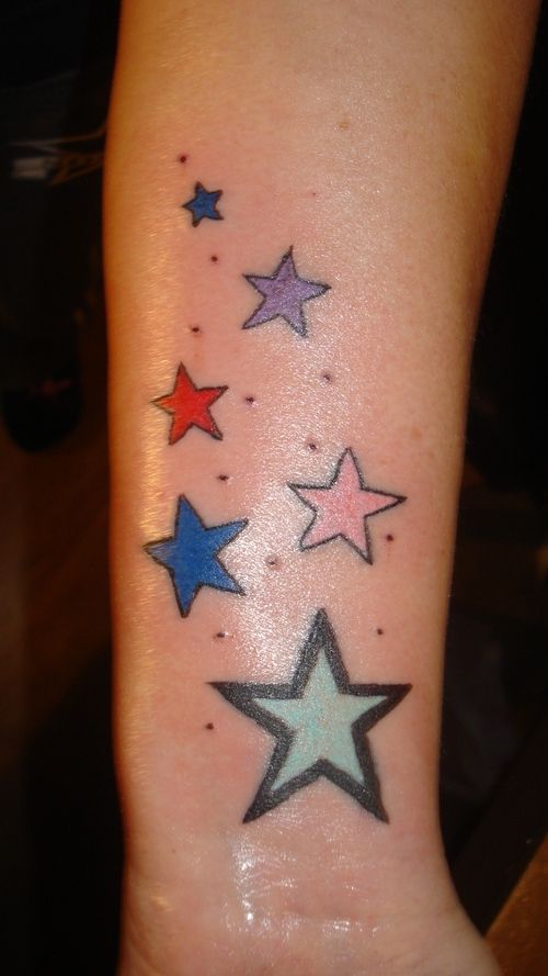 Awesome Colorful Wrist Star Tattoo