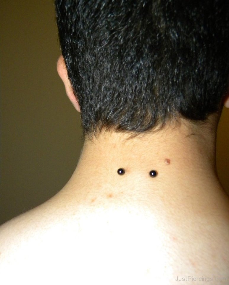 Back Neck Piercing  With Black Barbell