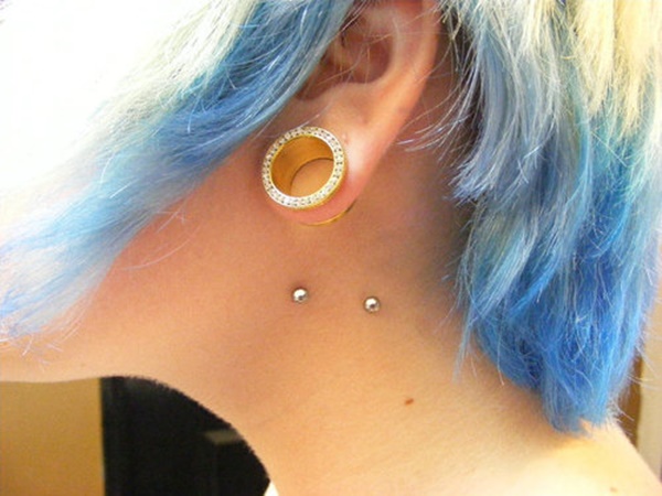 Beautiful Lobe Stretching And Side Neck Piercing With Dermal Anchors