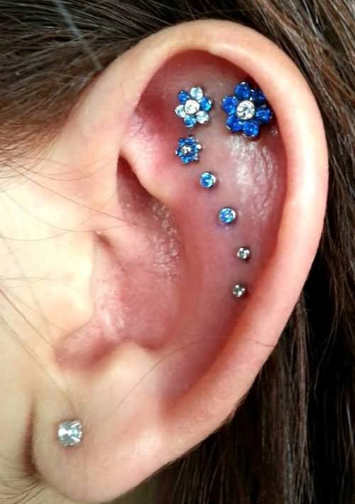 Beautiful Tiny Gems And Flower Studs Helix Piercing