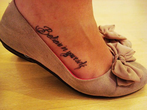 Believe In Yourself Cute Word Foot Tattoo