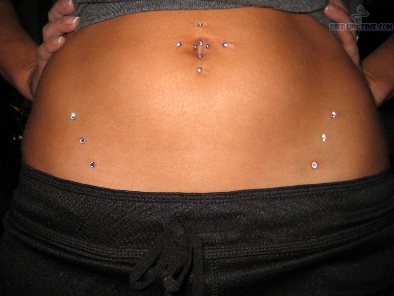 Belly Piercing And Triple Microdermal Hip Piercing For Girls