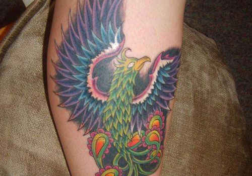 Best Colorful Phoenix Tattoo Design For Leg