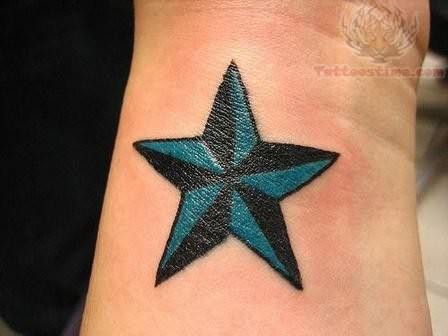 Black And Blue Ink Nautical Star Tattoo
