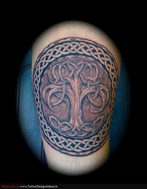 Black And Grey Celtic Tree Of Life Tattoo Design For Sleeve