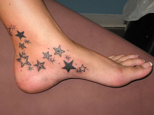 Black And Grey Cute Star Foot Tattoos For Girls