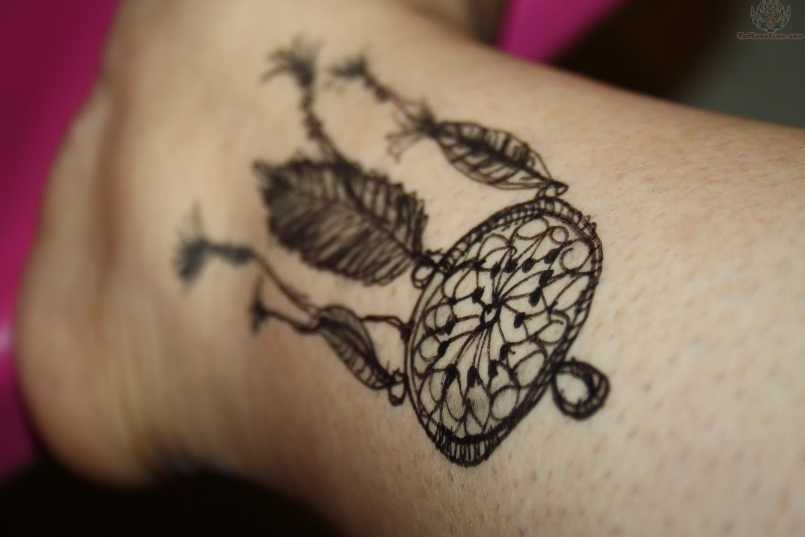 Black And Grey Ink Ankle Dreamcatcher Tattoo